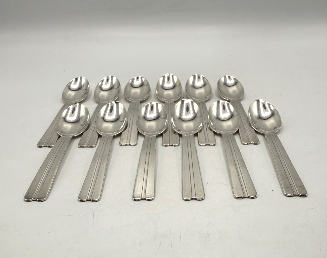 12 Art Deco Silver Moka Spoons By Ravinet d'Enfert-photo-3
