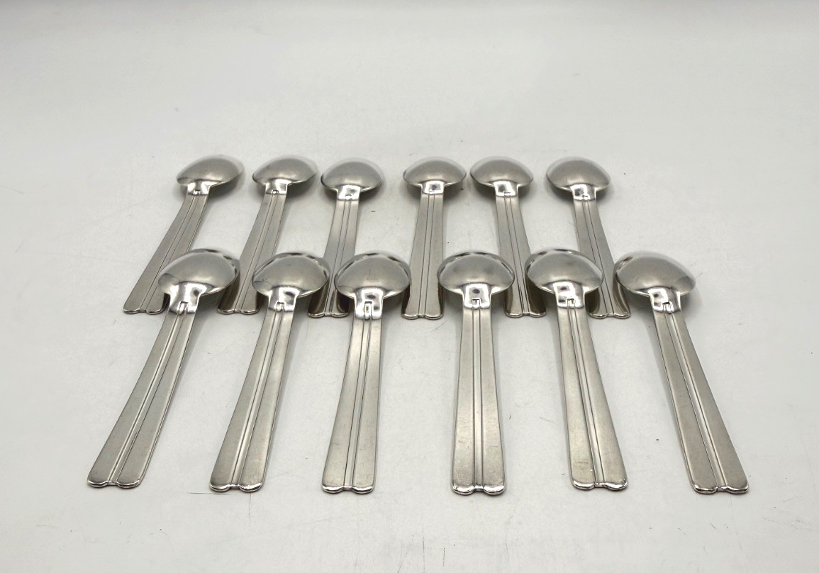 12 Art Deco Silver Moka Spoons By Ravinet d'Enfert-photo-6