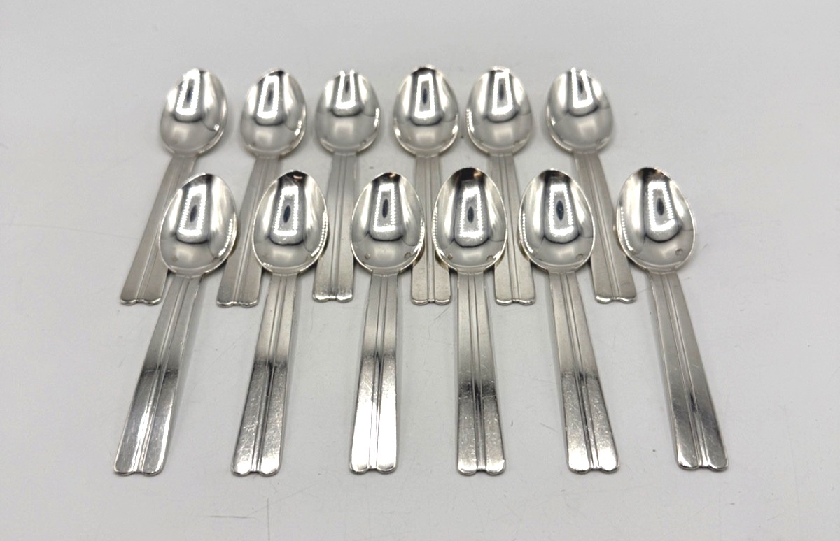 12 Art Deco Silver Moka Spoons By Ravinet d'Enfert