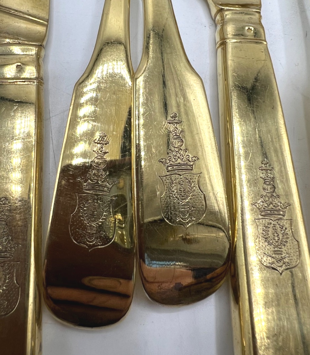Ménagère à entremets, 36 pièces, vermeil, Russie, 19ème-photo-4