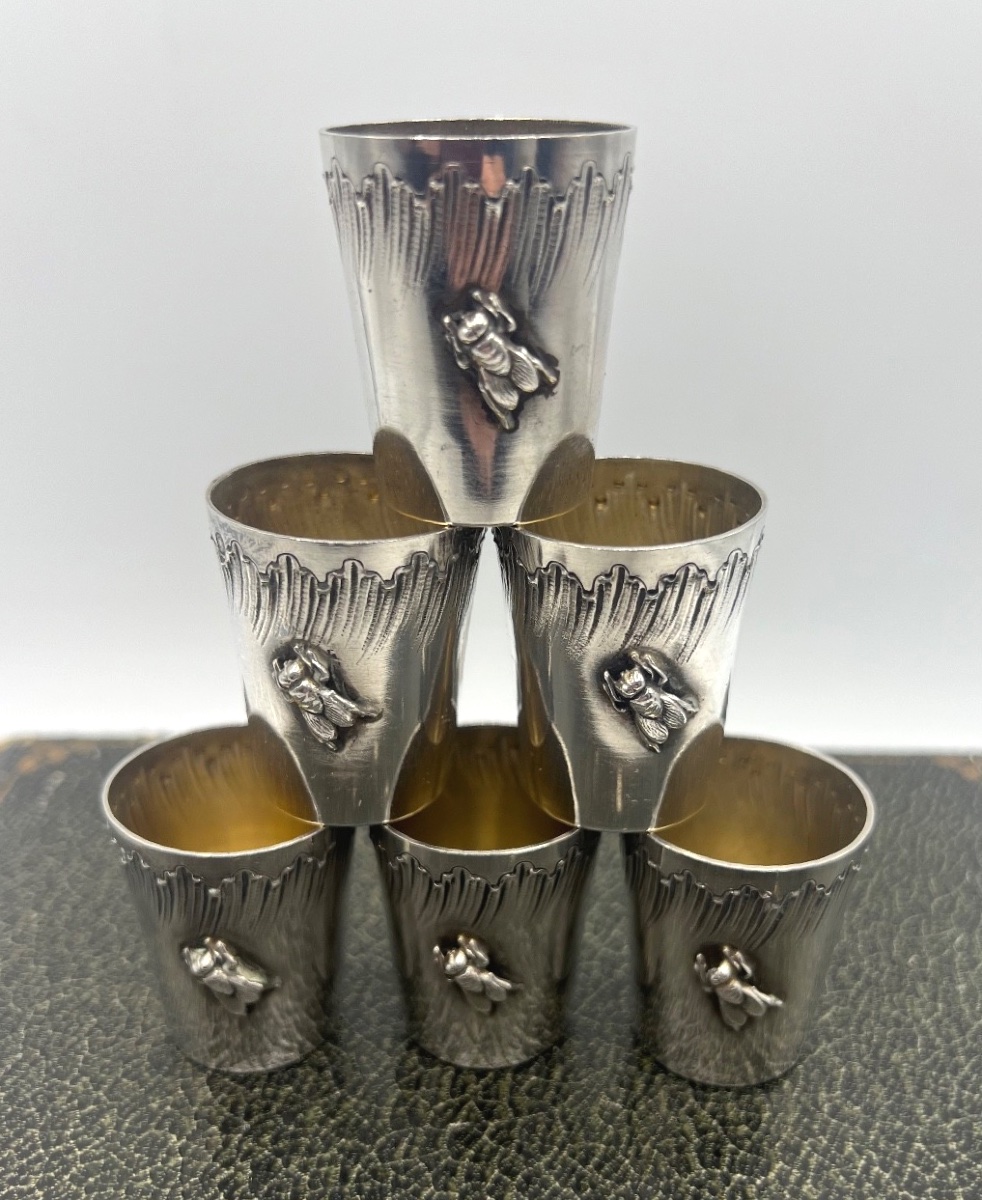 Suite Of 6 Solid Silver Liqueur Glasses-photo-3
