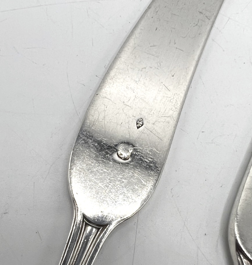 Paire de couteaux tartineur en argent massif par Keller-photo-2