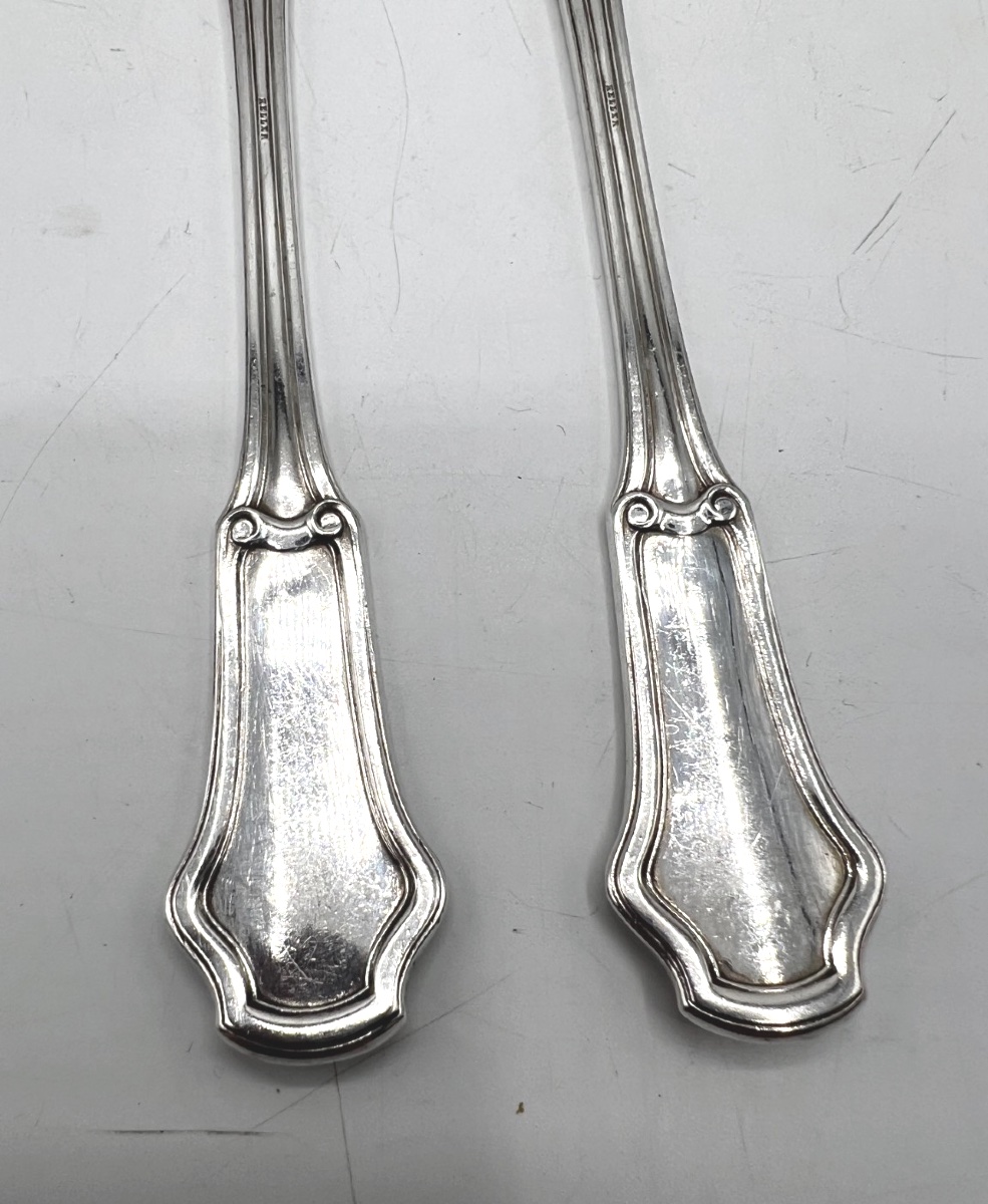 Paire de couteaux tartineur en argent massif par Keller-photo-3