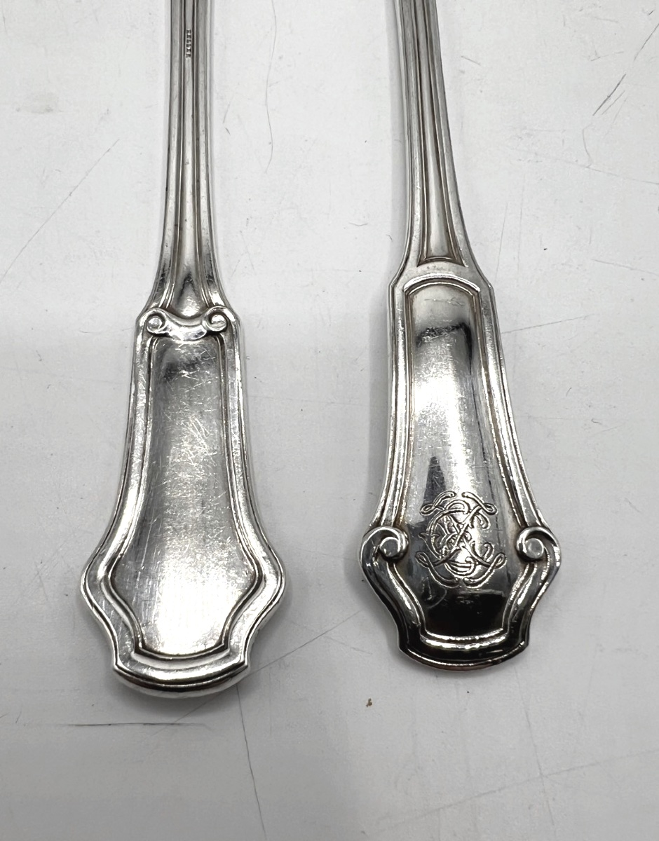 Paire de couteaux tartineur en argent massif par Keller-photo-4