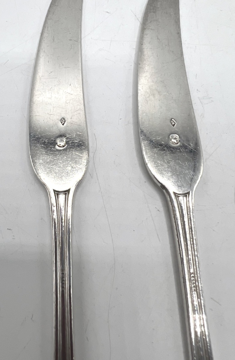 Paire de couteaux tartineur en argent massif par Keller-photo-1