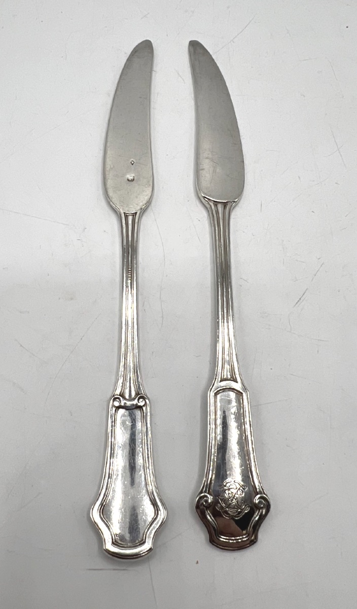 Paire de couteaux tartineur en argent massif par Keller-photo-2