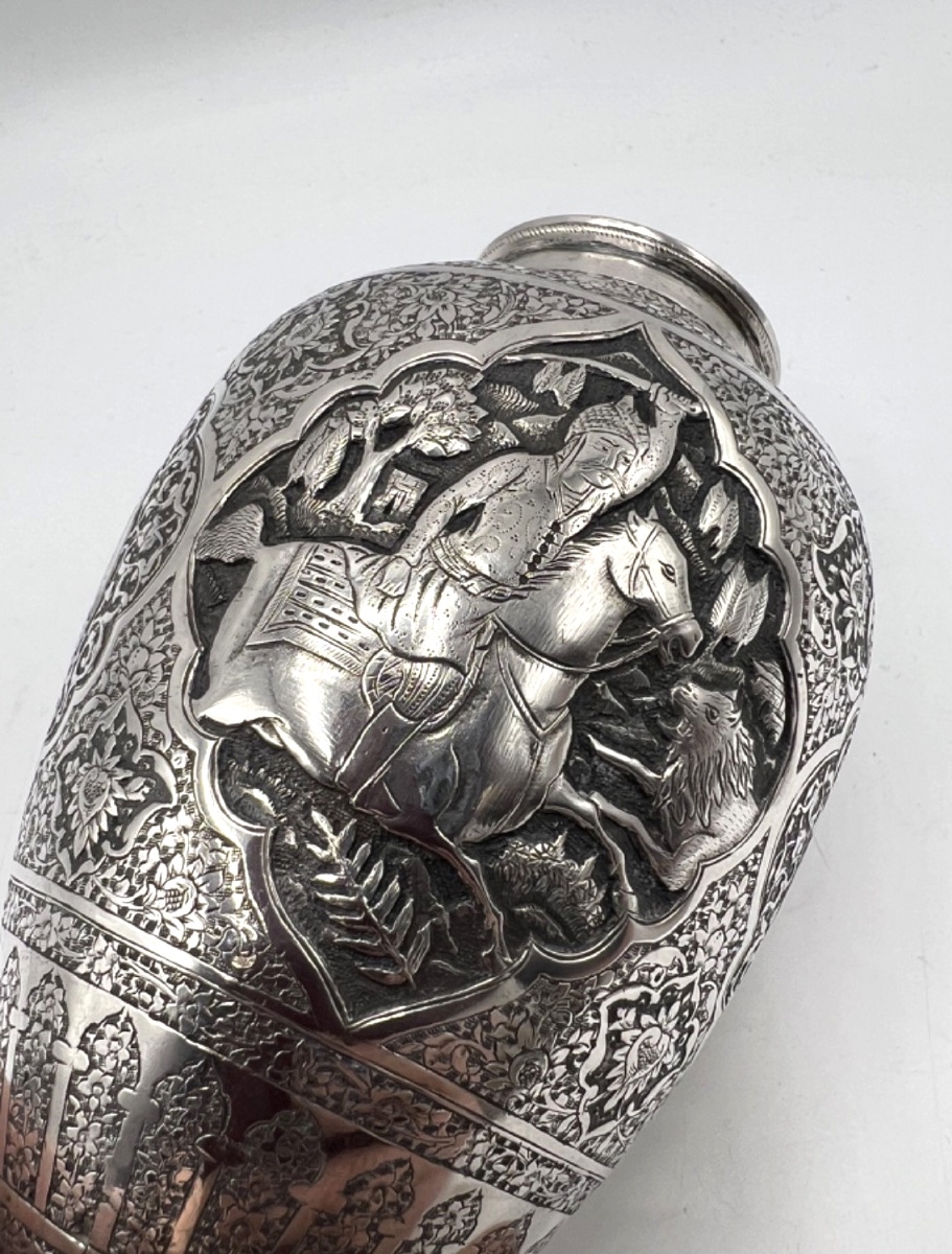 Solid Silver Vase, Persian Work-photo-3