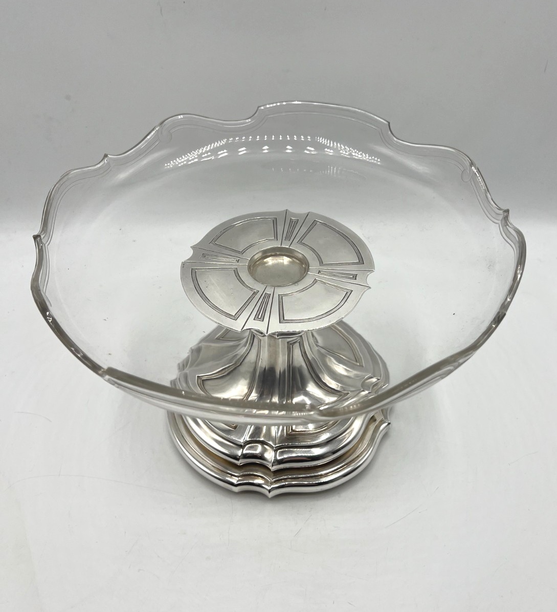 Crystal And Sterling Silver Pedestal Bowl By Keller-photo-5