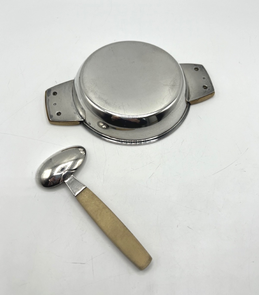 Assiette à bouillie et sa cuillère en argent massif, Art déco-photo-3