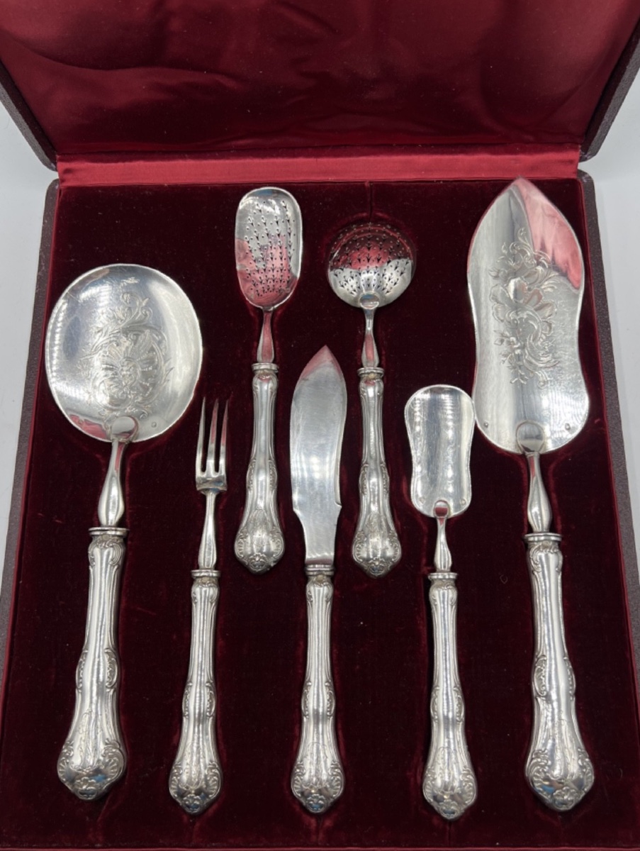 Coffret de 7 pièces de service en argent massif-photo-6