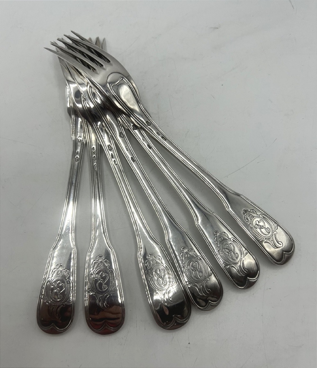 Suite Of 6 Pieces Of 18th Century Solid Silver Flatware-photo-1