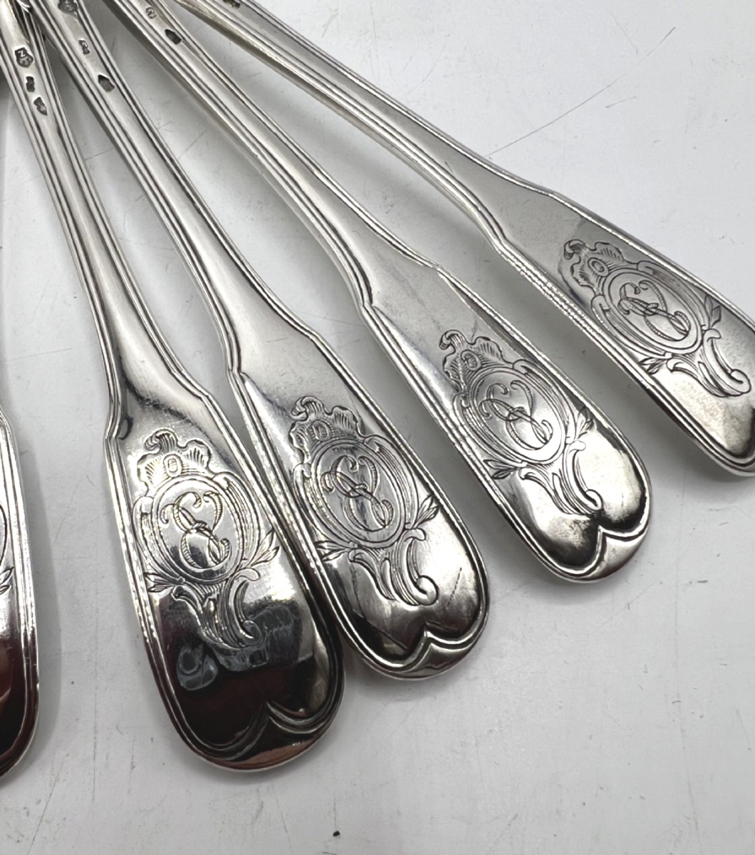 Suite Of 6 Pieces Of 18th Century Solid Silver Flatware-photo-2