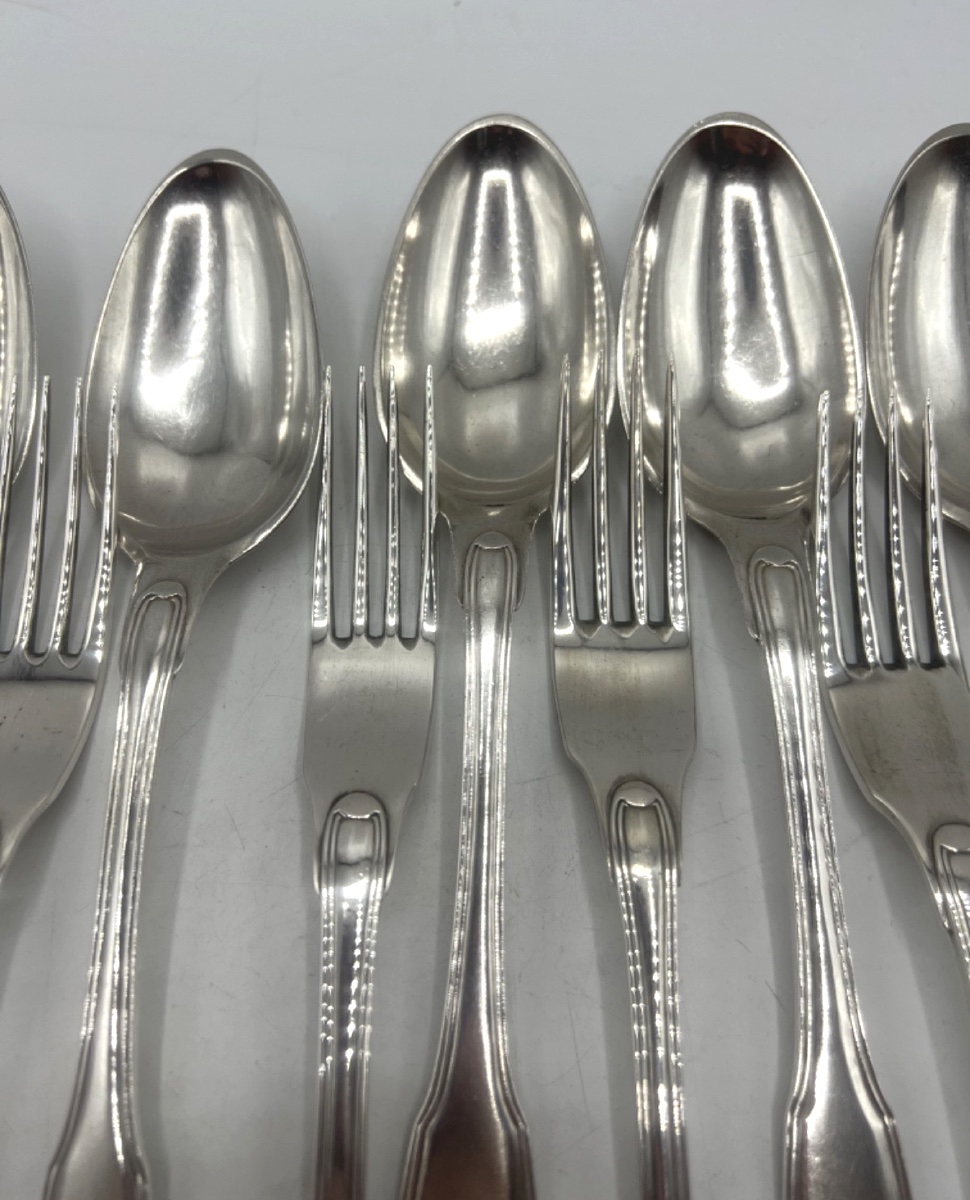 Suite Of 6 Pieces Of 18th Century Solid Silver Flatware-photo-4