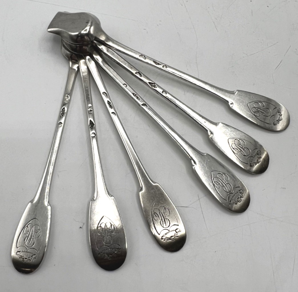 Suite Of 6 Solid Silver Salt Scoops, Late 18th Century-photo-2