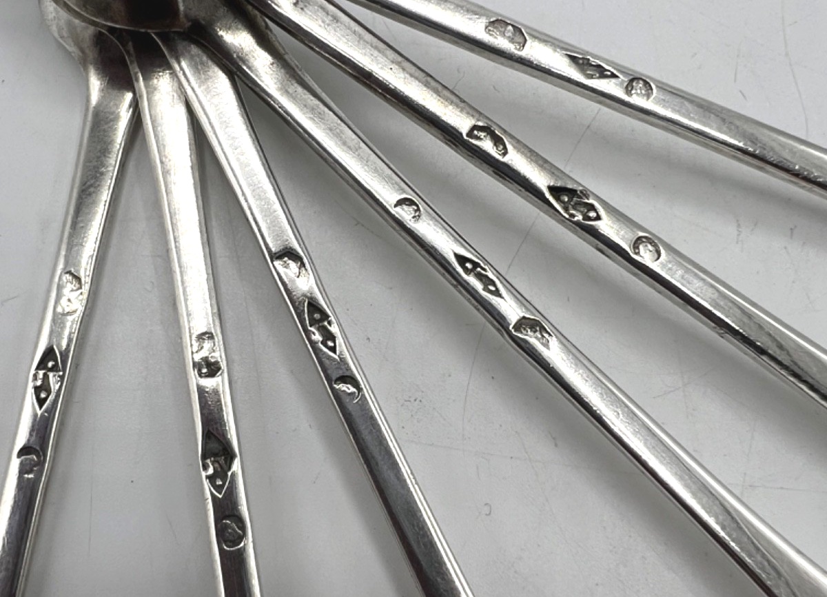 Suite Of 6 Solid Silver Salt Scoops, Late 18th Century-photo-3