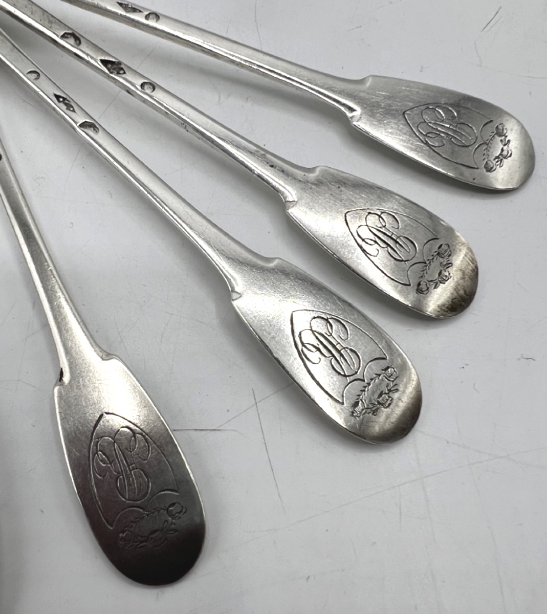 Suite Of 6 Solid Silver Salt Scoops, Late 18th Century-photo-3