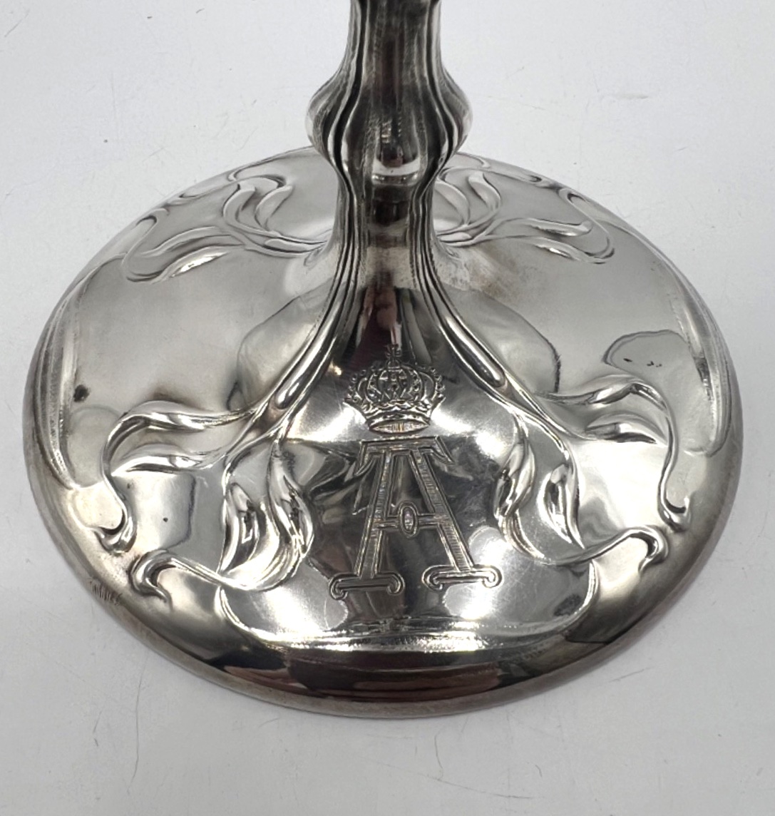 Coupe en argent massif et vermeil Art Nouveau, couronne royale-photo-3