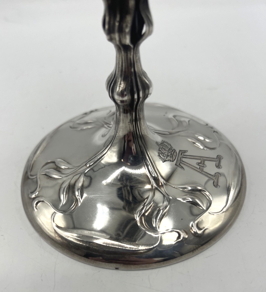 Coupe en argent massif et vermeil Art Nouveau, couronne royale-photo-4