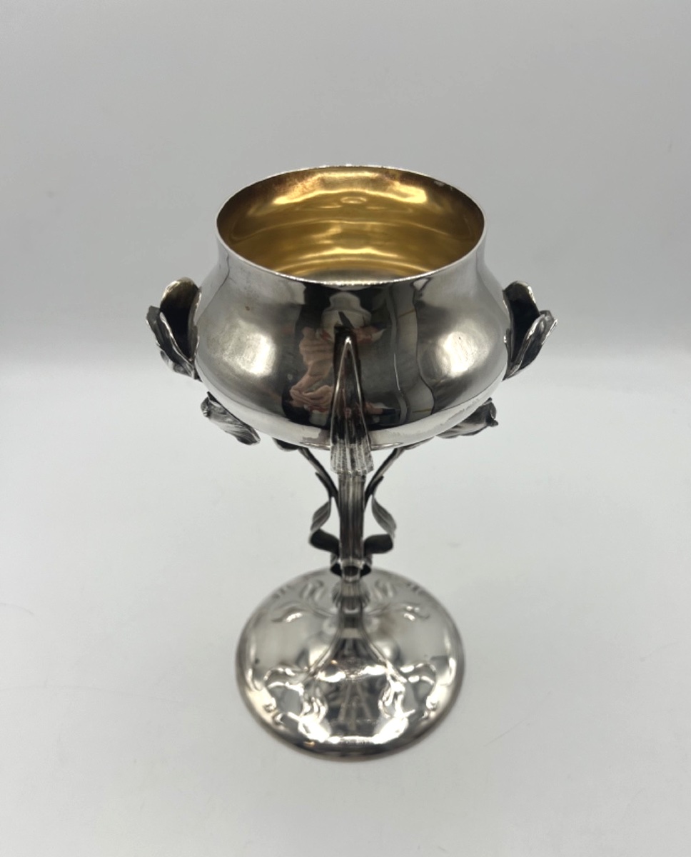 Coupe en argent massif et vermeil Art Nouveau, couronne royale-photo-3