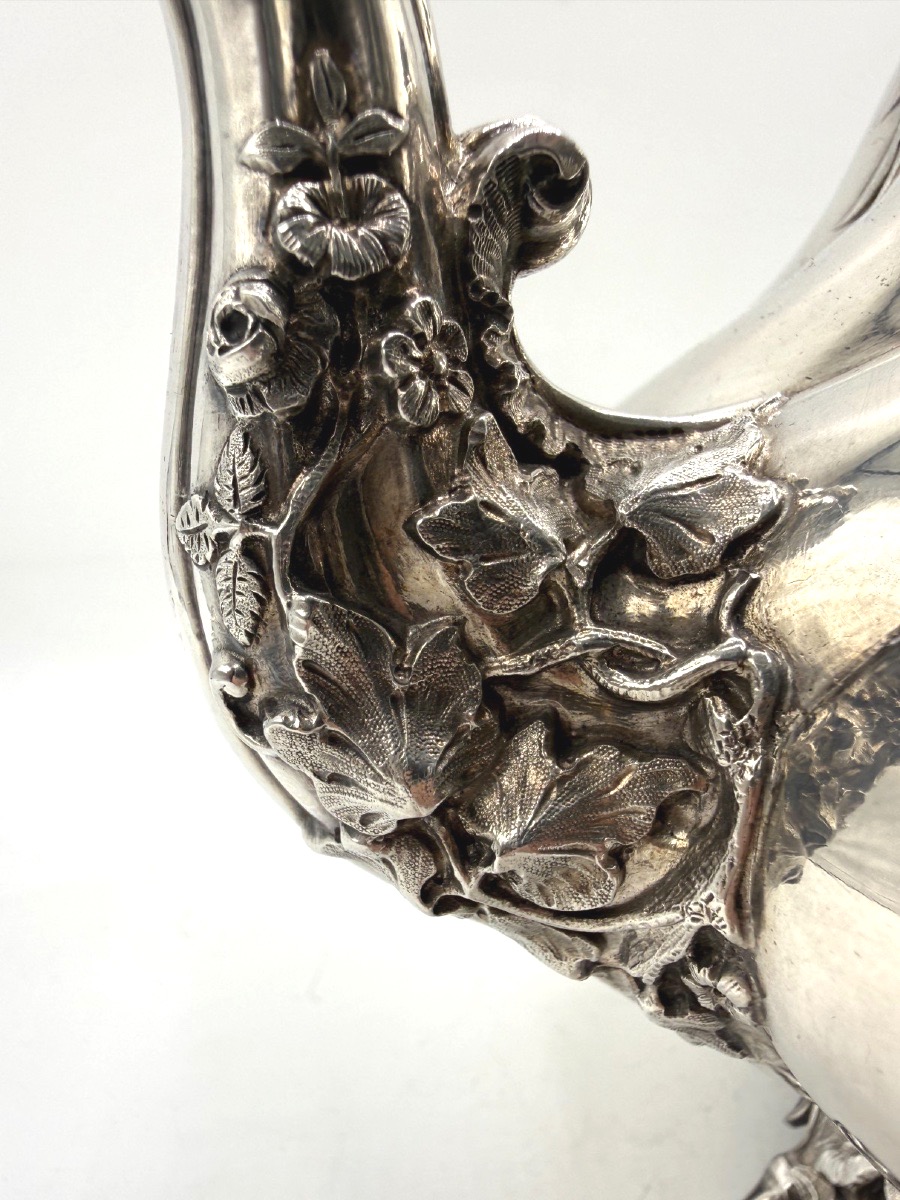 Teapot In 19th Century Sterling Silver, Naturalistic Design-photo-2