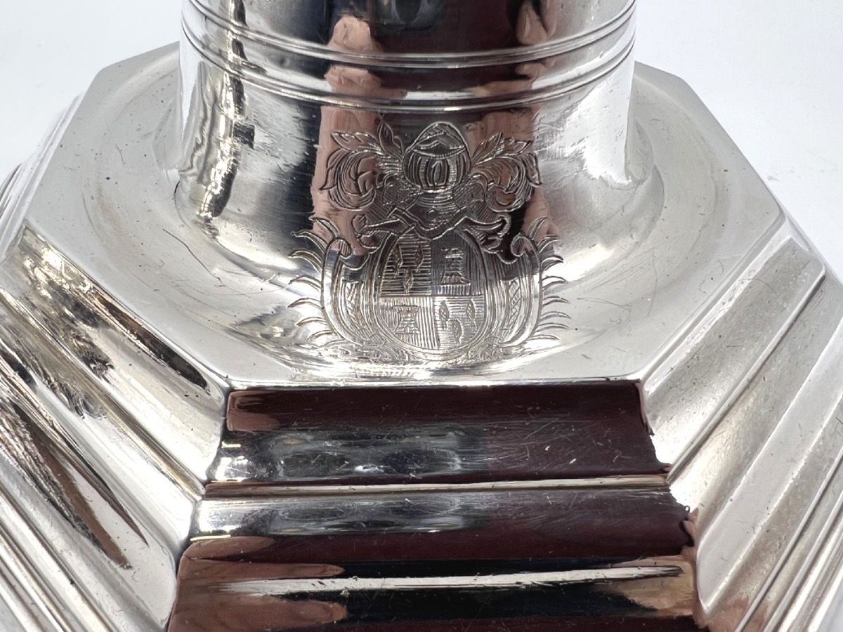 Pair Of 18th Century Candlesticks In Sterling Silver-photo-4