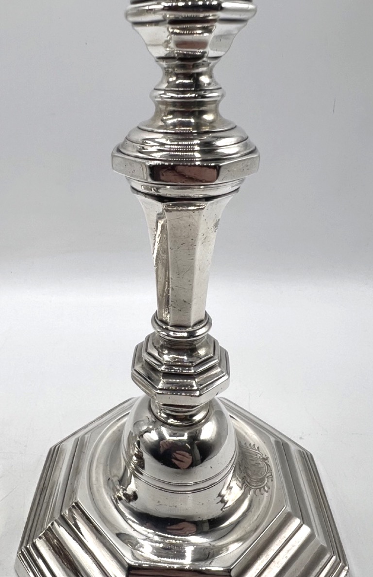 Pair Of 18th Century Candlesticks In Sterling Silver-photo-1