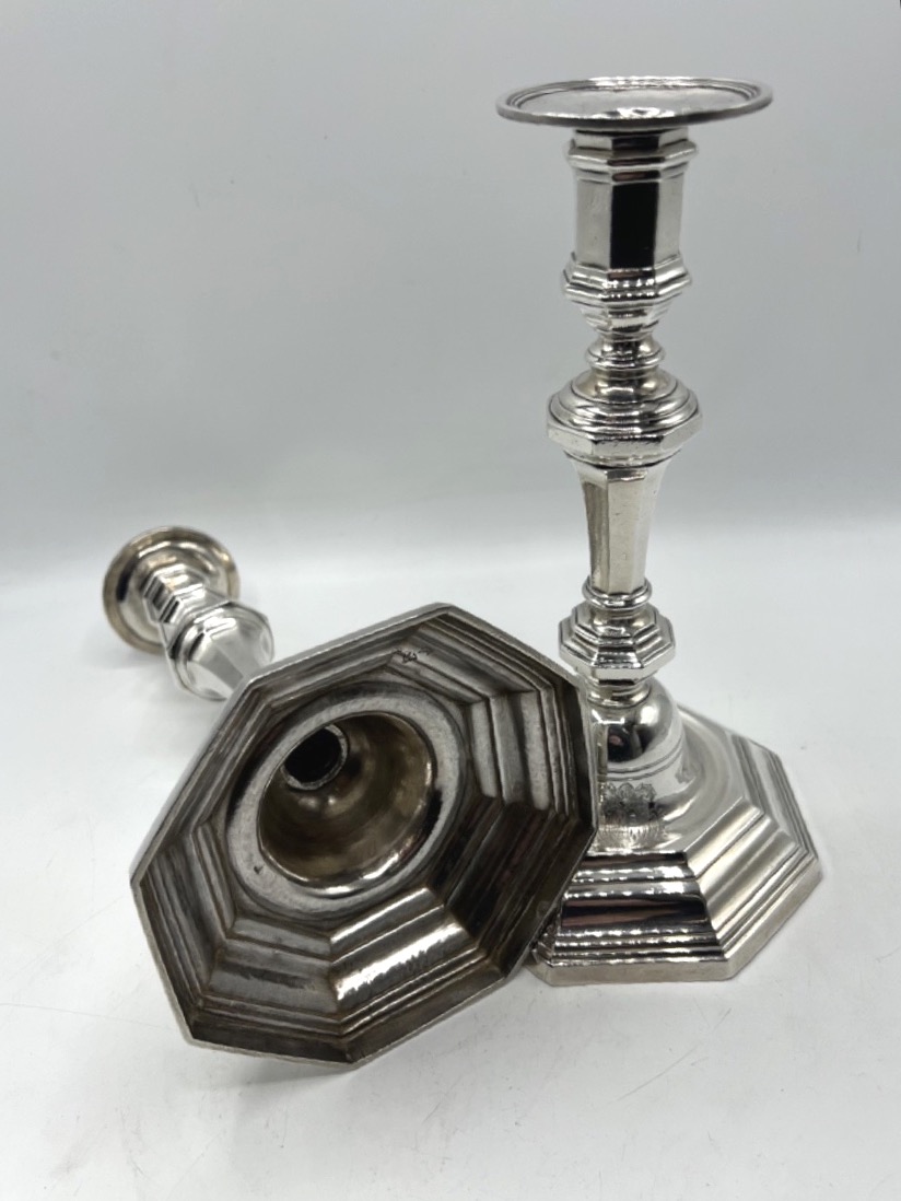 Pair Of 18th Century Candlesticks In Sterling Silver-photo-2