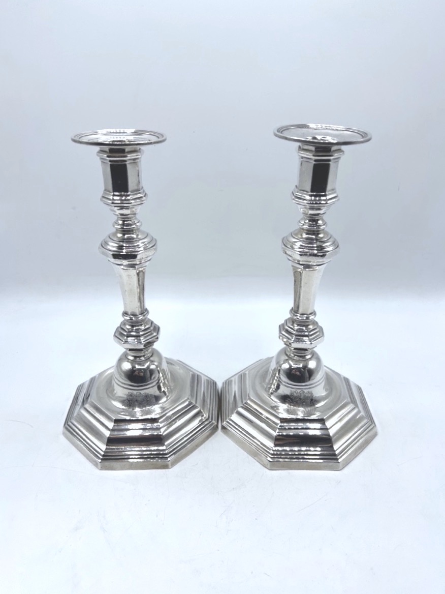 Pair Of 18th Century Candlesticks In Sterling Silver