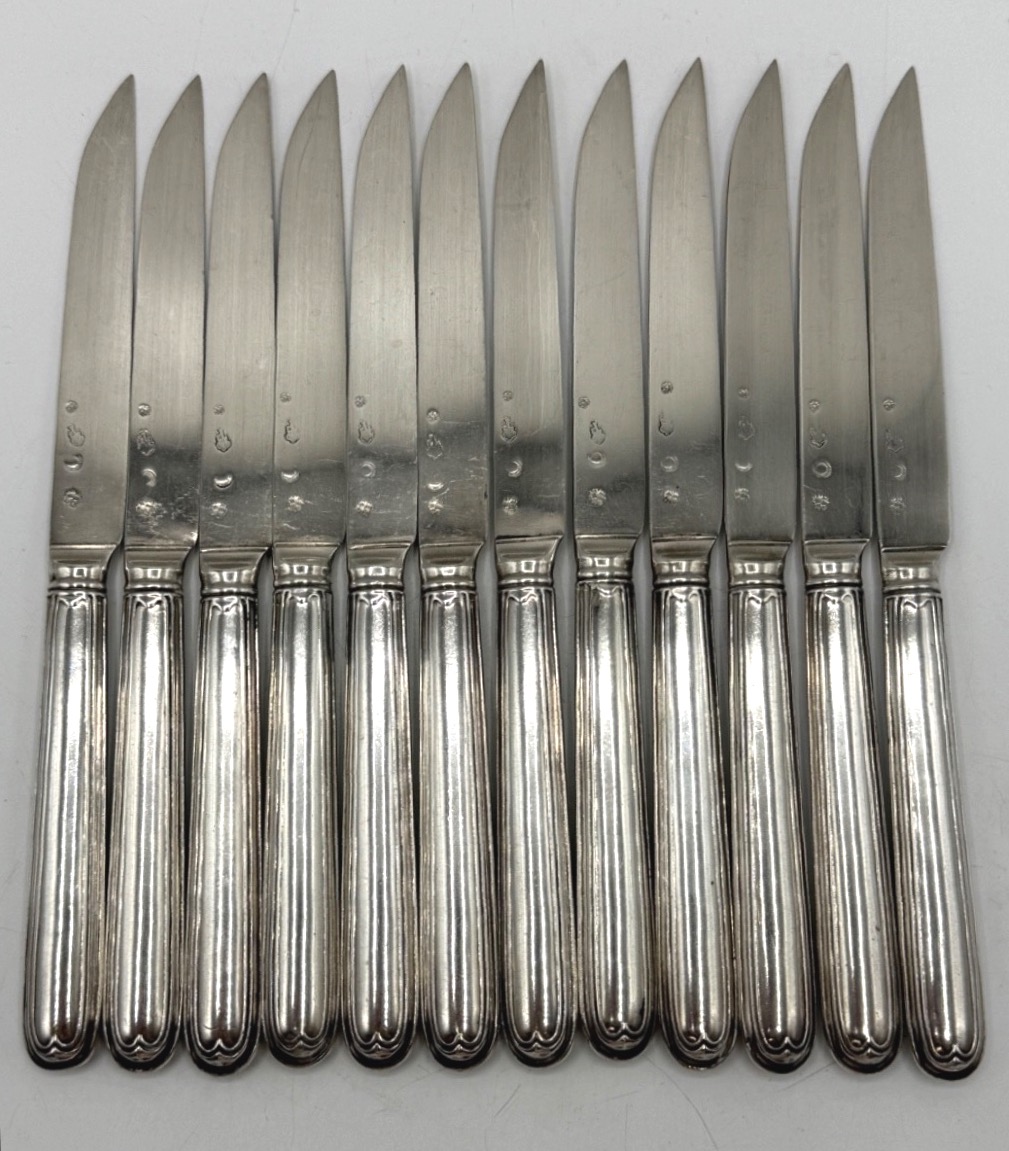 12 Solid Silver Fruit Knives From The 18th Century-photo-6