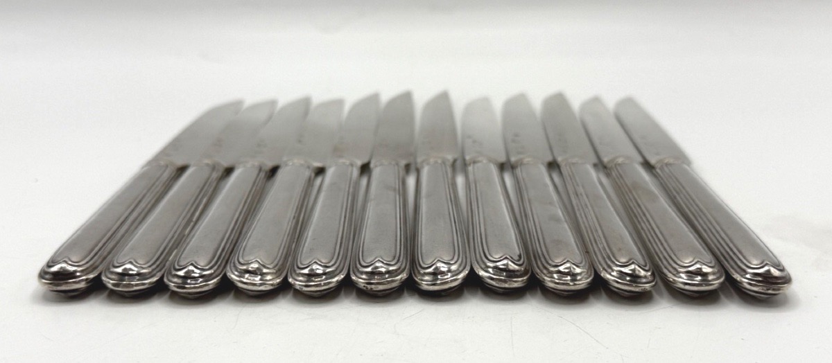 12 Solid Silver Fruit Knives From The 18th Century-photo-7