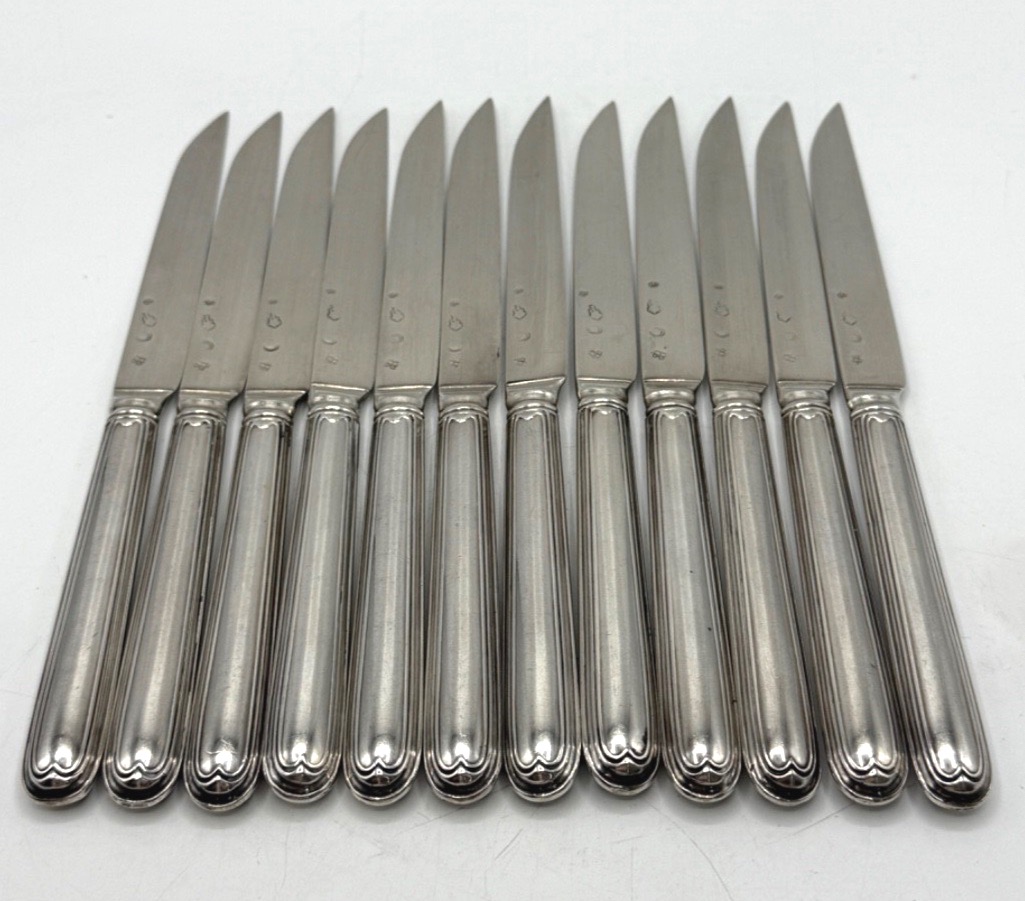 12 Solid Silver Fruit Knives From The 18th Century