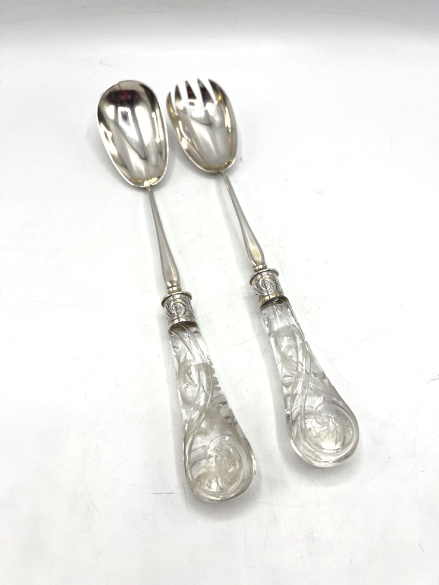 Solid Silver And Glass Salad Servers By Puiforcat