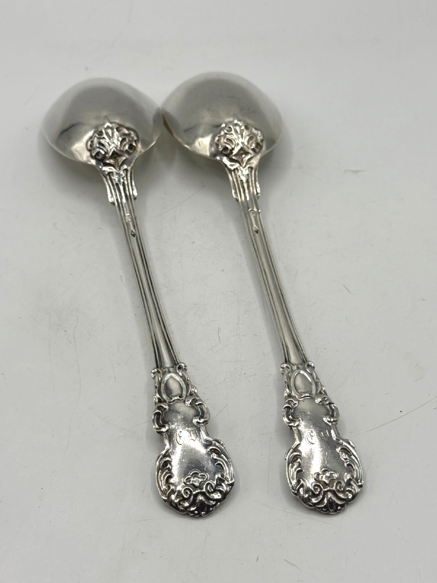 Pair Of Sterling Silver Serving Spoons By Queillé-photo-7