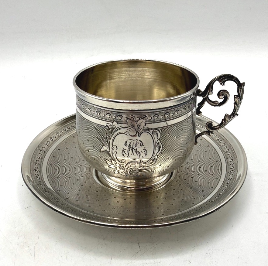 Solid Silver Coffee Cup And Saucer By Hack Et Hourdequin-photo-4
