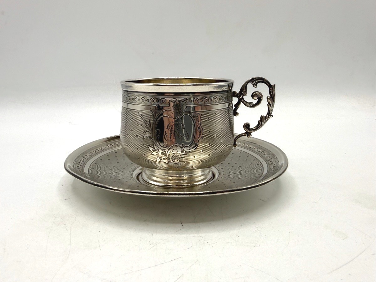 Solid Silver Coffee Cup And Saucer By Hack Et Hourdequin-photo-5
