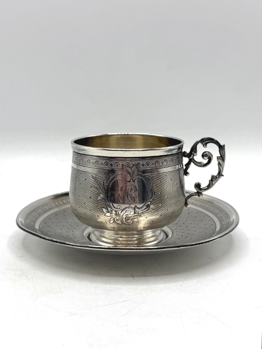 Solid Silver Coffee Cup And Saucer By Hack Et Hourdequin-photo-8