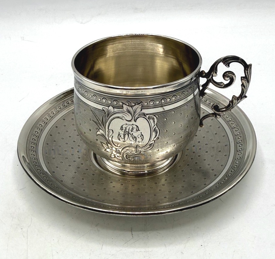 Solid Silver Coffee Cup And Saucer By Hack Et Hourdequin