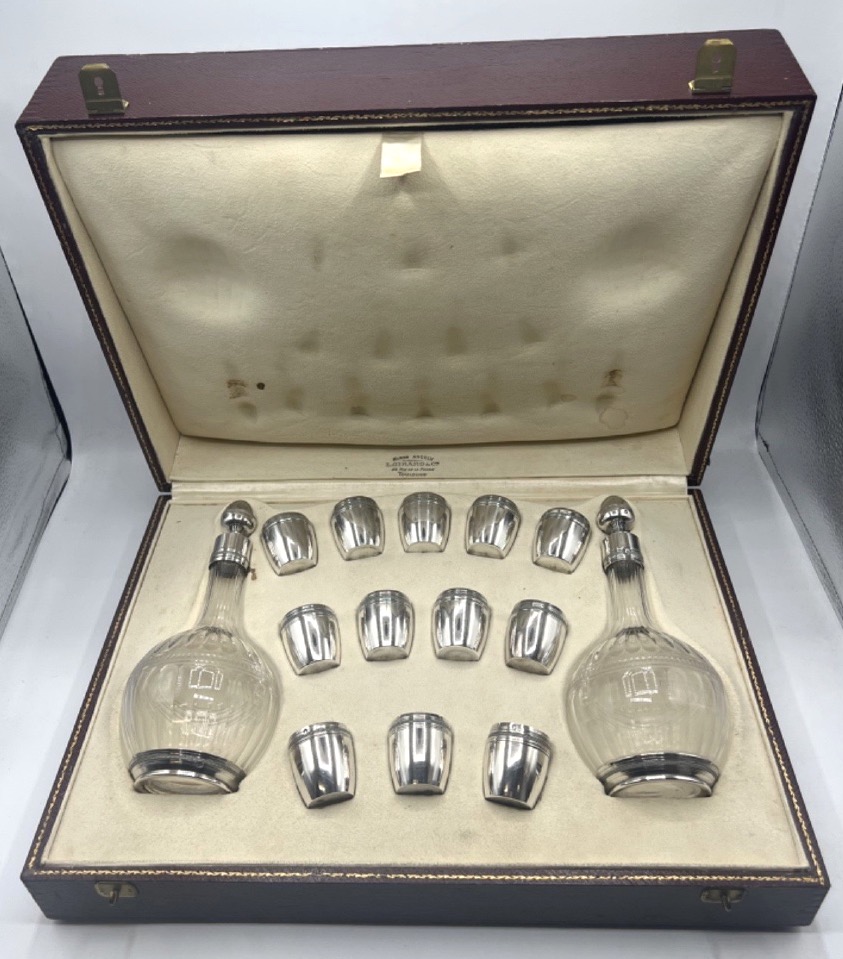 Service à liqueur en argent massif 15 pièces dans son coffret-photo-1