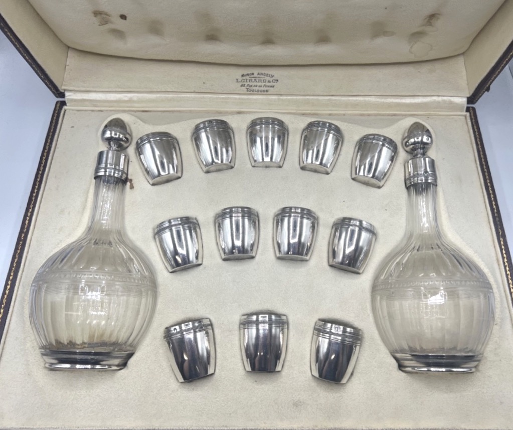 Service à liqueur en argent massif 15 pièces dans son coffret-photo-2