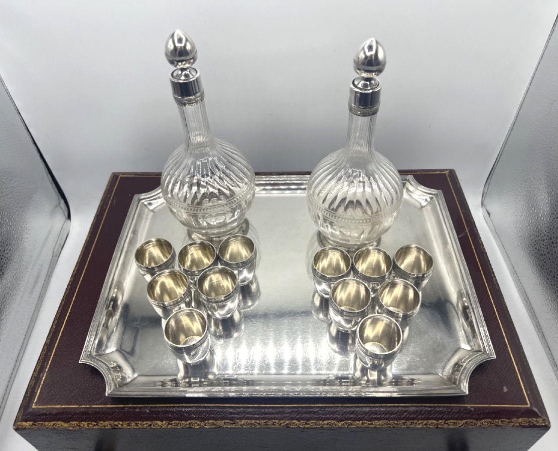Service à liqueur en argent massif 15 pièces dans son coffret-photo-3
