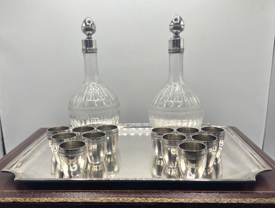 Service à liqueur en argent massif 15 pièces dans son coffret-photo-4