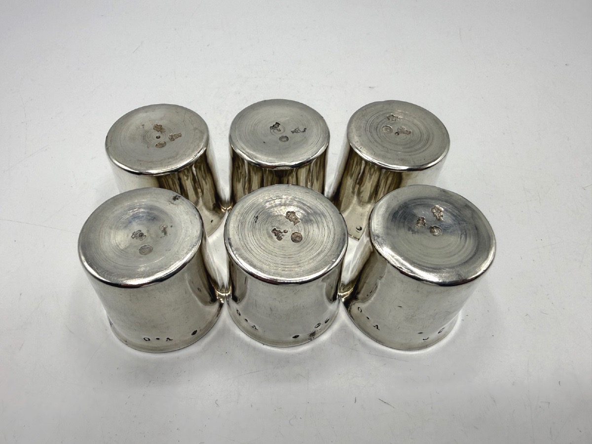 6 Solid Silver Liqueur Glasses From The 18th Century, Paris 1789-photo-3