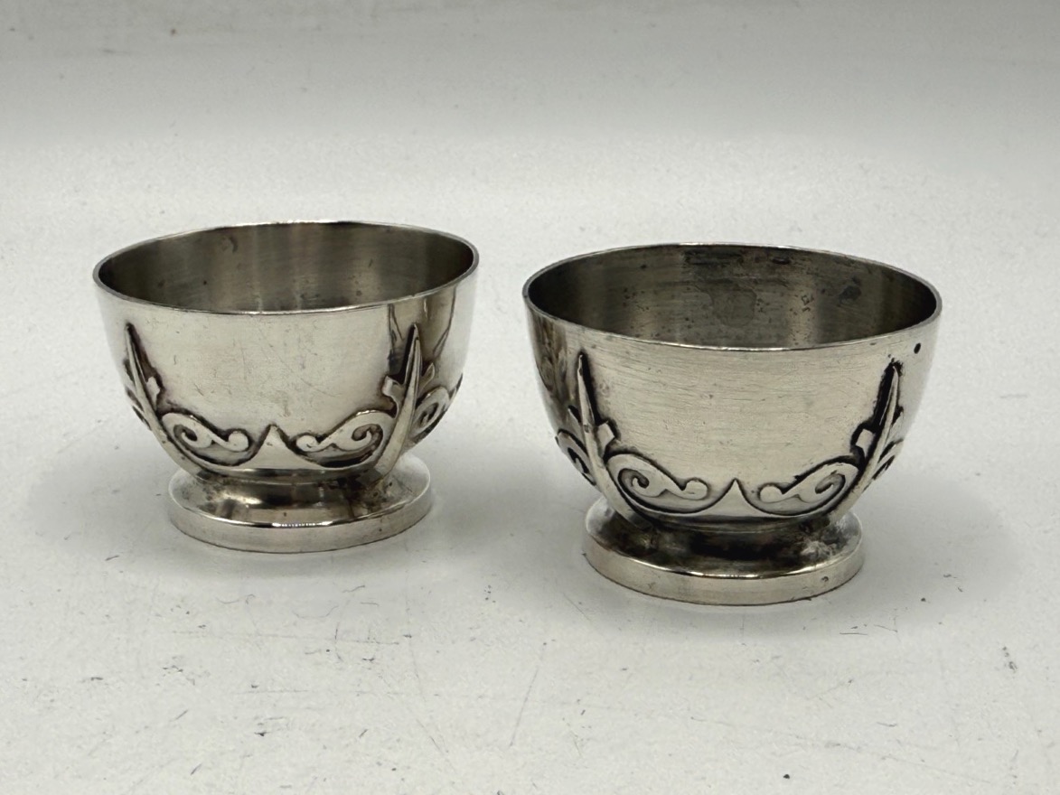 Pair Of Solid Silver Salt Cellars, Spearhead Design-photo-4