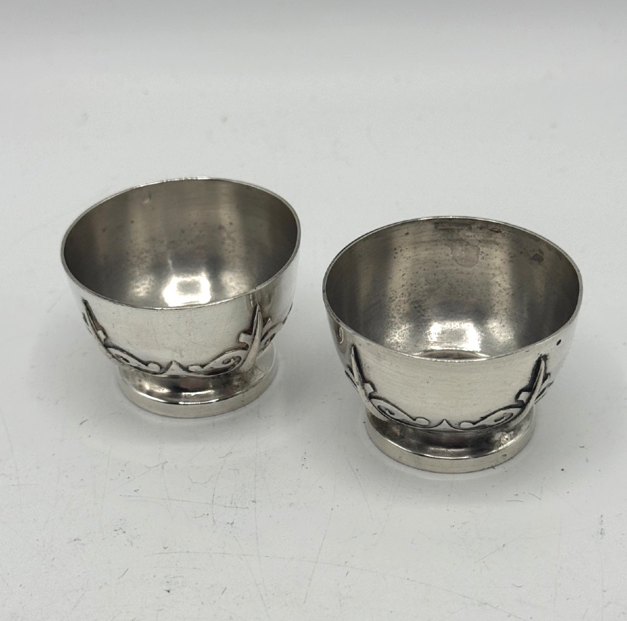 Pair Of Solid Silver Salt Cellars, Spearhead Design-photo-2