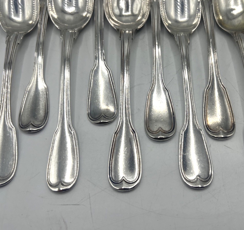 Suite de 15 cuillères à café en argent massif époque 18ème-photo-2