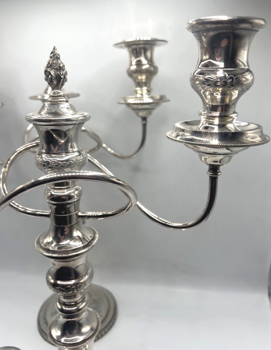 Pair Of 3-light Solid Silver Candelabras By Odiot-photo-1