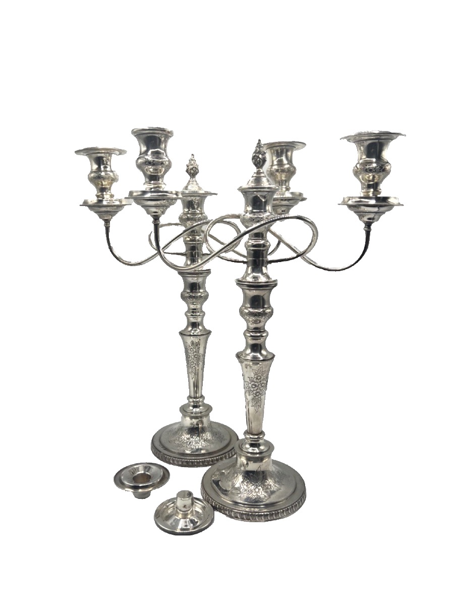 Pair Of 3-light Solid Silver Candelabras By Odiot
