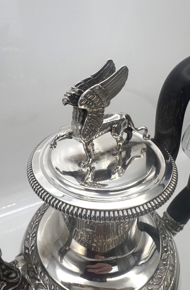 19th-century Solid Silver Coffee Pot With Animal Motifs-photo-3