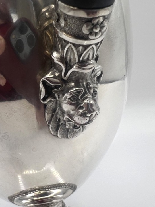 19th-century Solid Silver Coffee Pot With Animal Motifs-photo-4