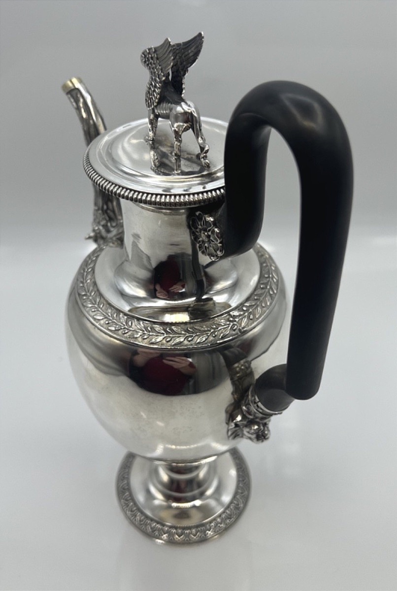 19th-century Solid Silver Coffee Pot With Animal Motifs-photo-5